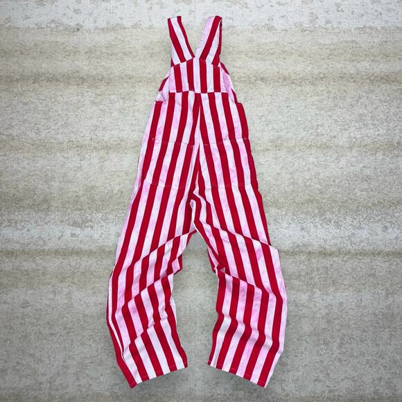 Vintage 90s Game Bibs Overalls Mens XS Baggy Fit Red White Striped Work Wear - Picture 2 of 3